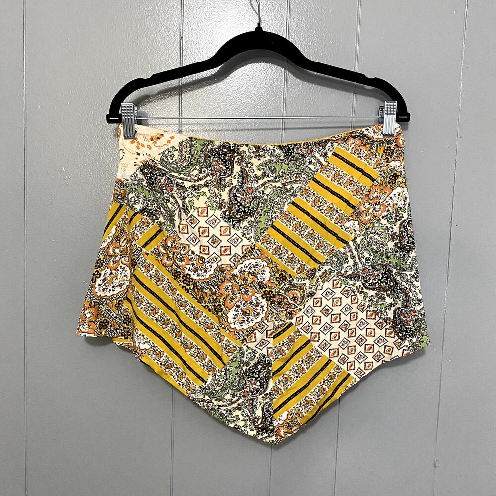 NEW Natural Life Yellow Paisley Patchwork Sleeveless Bandana Boho Crop Top L